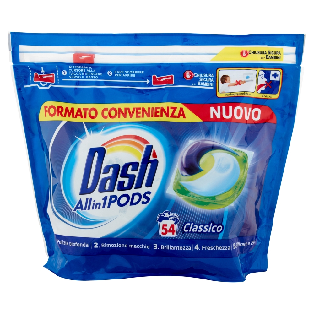Dash PODS Allin1 Detersivo Lavatrice in Capsule Classico 54 Lavaggi